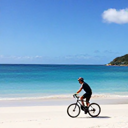 Caribbean Holidays, Saint Vincent Cycling, Relaxed cyclist enjoying a quiet beach and clear Caribbean sea on Saint Vincent after a morning ride