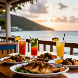 Caribbean Holidays, Saint Vincent Holidays, A friendly Caribbean restaurant in Kingstown serving fresh fish, local dishes and colourful tropical drinks at sunset