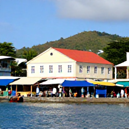 Caribbean Holidays, Saint Vincent Holidays, Colourful waterfront in Kingstown Saint Vincent with market stalls, colonial buildings and local people