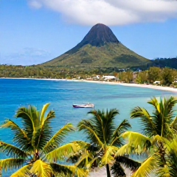 Caribbean Holidays, Saint Vincent Holidays, Panoramic view of lush volcanic Saint Vincent island, turquoise Caribbean sea, palm trees and small fishing boats