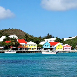 Caribbean Holidays, Saint Vincent Instagram, Colourful waterfront scene at Port Elizabeth on Bequia, with pastel buildings, fishing boats, palm trees and hills across Admiralty Bay