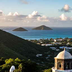 Caribbean Holidays, Saint Vincent Instagram, Panoramic view from Fort Charlotte overlooking Kingstown, lush hills, blue Caribbean sea and nearby islands in warm morning light