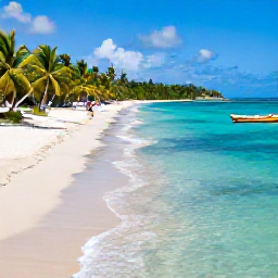 Caribbean Holidays, Saint Vincent Instagram, Tropical beach and clear shallow sea at Saltwhistle Bay on Mayreau, with a narrow strip of sand, palm trees and colourful boats