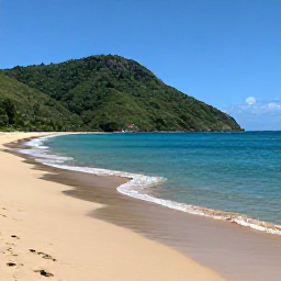 Caribbean Holidays, Saint Vincent January, A quiet golden beach on Saint Vincent with lush green hills behind it and clear blue Caribbean sea