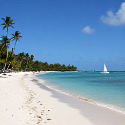Caribbean Holidays, Saint Vincent January, A sunlit Caribbean beach on Saint Vincent with calm turquoise water, palm trees and a small sailing boat
