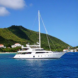 Caribbean Holidays, Saint Vincent Luxury, A luxury sailing yacht travelling between the green islands and bright blue bays of the Grenadines under a clear July sky