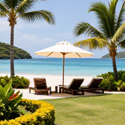 Caribbean Holidays, Saint Vincent Luxury, Elegant beachfront boutique resort on Bequia with sun loungers, tropical gardens and calm Caribbean water