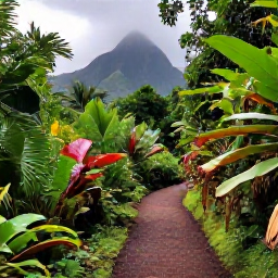 Caribbean Holidays, Saint Vincent Luxury, Rainforest trail near a waterfall on Saint Vincent, surrounded by tropical plants and volcanic mountains