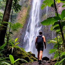 Caribbean Holidays, Saint Vincent Luxury, Traveller enjoying a guided rainforest walk near a waterfall on Saint Vincent, surrounded by lush tropical vegetation