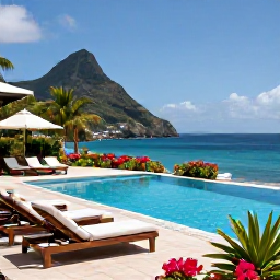 Caribbean Holidays, Saint Vincent November, A comfortable all-inclusive resort overlooking the sea on Saint Vincent, with an outdoor pool, shaded loungers and tropical planting