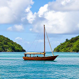 Caribbean Holidays, Saint Vincent November, A traditional wooden sailing boat passing between the green islands of the Grenadines under a bright November sky
