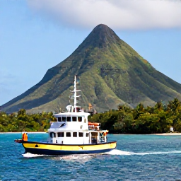 Caribbean Holidays, Saint Vincent Tours, A colourful coastal boat tour approaching the green volcanic islands of Saint Vincent and the Grenadines under a bright Caribbean sky