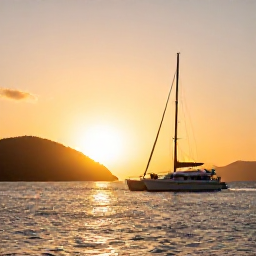 Caribbean Holidays, Saint Vincent Tours, Travellers enjoying a sunset catamaran cruise beside the Saint Vincent coastline with warm golden light on the sea