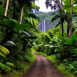 Caribbean Holidays, Saint Vincent Walking, Muddy but scenic rainforest path leading through dense tropical vegetation towards a waterfall on Saint Vincent