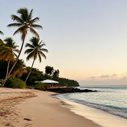 Caribbean Holidays, Saint Vincent Wellness, A quiet tropical beach on Saint Vincent with calm turquoise water, soft sand, palm trees and a peaceful morning atmosphere