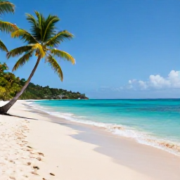Caribbean Holidays, Saint Vincent Wellness, Quiet tropical beach on Saint Vincent and the Grenadines in July, calm turquoise water, soft sand, palms and a peaceful wellness holiday atmosphere
