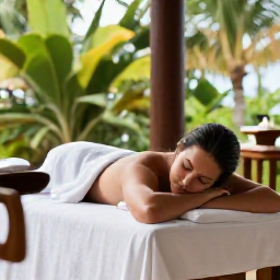 Caribbean Holidays, Saint Vincent Wellness, Traveller enjoying a quiet spa treatment in a tropical Caribbean setting, natural materials, soft light and relaxed Saint Vincent atmosphere