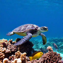 Caribbean Holidays, Scuba Diving May, Close underwater view of a sea turtle swimming above coral, sponges and tropical fish near Saint Kitts and Nevis