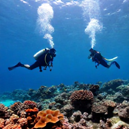 Caribbean Holidays, Scuba Diving May, Scuba divers exploring a colourful coral reef in clear, calm Caribbean water around Saint Kitts and Nevis
