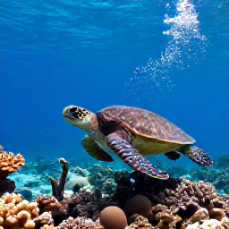 Caribbean Holidays, Scuba Diving, Sea turtle swimming over a coral reef near the sandy beaches of the Grenadine islands