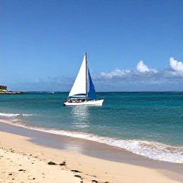 Caribbean Holidays, September Adventures, A bright coastal scene in Barbados with turquoise sea, golden beach and a small sailing boat near the shore