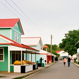 Caribbean Holidays, September Adventures, A small Caribbean village street with local food stalls, colourful houses and friendly people during a warm September afternoon
