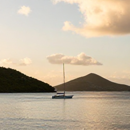 Caribbean Holidays, September Adventures, A small sailing boat passing Saint Barth&eacute;lemy&rsquo;s coastline at golden hour, with calm sea and low green hills