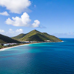 Caribbean Holidays, September Adventures, Aerial view of Saint Martin and Sint Maarten coastline in September, turquoise sea, green hills and scattered white clouds