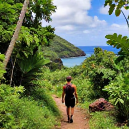 Caribbean Holidays, September Adventures, Hiker walking along a scenic tropical trail in Virgin Islands National Park, with forest, sea views and rocky coastline