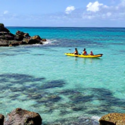 Caribbean Holidays, September Adventures, Kayakers paddling across clear Caribbean sea beside a rocky coast, with coral reef visible beneath the water and bright morning light
