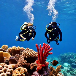 Caribbean Holidays, September Adventures, Scuba divers exploring a colourful coral reef with tropical fish near Turks and Caicos