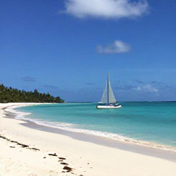 Caribbean Holidays, September Adventures, Small sailing boat cruising between the Grenadine islands past white beaches and bright blue Caribbean sea