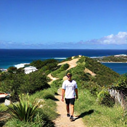 Caribbean Holidays, September Adventures, Traveller hiking on a green coastal trail above the Caribbean Sea on Saint Martin in September