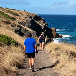 Caribbean Holidays, September Adventures, Visitors hiking along a coastal trail on Antigua with dry grass, rocky cliffs and views across the Caribbean Sea