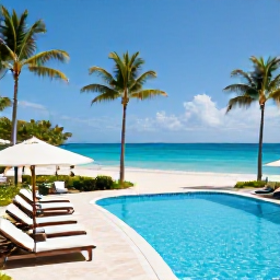 Caribbean Holidays, September All Inclusive, Relaxed all-inclusive resort beside a palm-lined Caribbean beach, with sun loungers, a swimming pool and clear blue sea