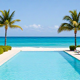 Caribbean Holidays, September Bahamas, A quiet adults-only resort pool overlooking a turquoise Bahamian sea in September sunshine