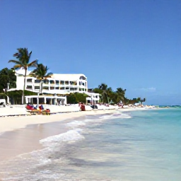 Caribbean Holidays, September Bahamas, Adults relaxing on a white-sand beach beside clear turquoise water, with palm trees and a stylish Bahamian resort