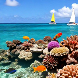 Caribbean Holidays, September Beach Holidays, Colourful snorkelling scene over a coral reef in the Grenadines, tropical fish, clear blue water and a small sailing boat nearby