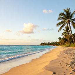 Caribbean Holidays, September Beaches, A quiet golden beach on Saint Kitts with turquoise Caribbean water, palm trees and soft morning light