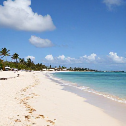 Caribbean Holidays, September Beaches, A wide Caribbean beach on Saint Martin in September, calm turquoise water, pale sand, palms and a relaxed holiday atmosphere