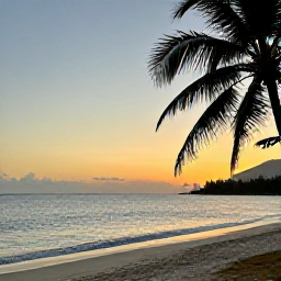 Caribbean Holidays, September Beaches, Sunset over a quiet Montserrat beach in September, calm Caribbean waves, silhouetted palms and warm evening sky