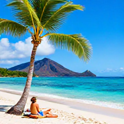 Caribbean Holidays, September Beaches, Traveller relaxing beneath a palm tree beside a quiet Montserrat beach, clear Caribbean sea and volcanic scenery in the background