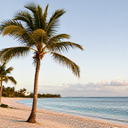 Caribbean Holidays, September Beaches, Tropical Turks and Caicos coastline with palm trees, calm sea and warm late-summer light