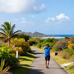 Caribbean Holidays, September Birdwatching, A quiet coastal trail with binoculars, tropical vegetation and views across the Caribbean on Saint Barth&eacute;lemy