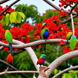 Caribbean Holidays, September Birdwatching, Colourful Caribbean birds perched among flowering trees and green foliage in Antigua