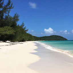 Caribbean Holidays, September Birdwatching, Quiet beach and mangroves on a Bahamian island with a small boat and distant tropical hills