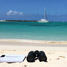Caribbean Holidays, September Birdwatching, Relaxed September birdwatching trip beside a turquoise lagoon and sandy beach in the Turks and Caicos Islands, binoculars and field guide visible