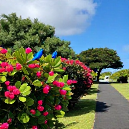 Caribbean Holidays, September Birdwatching, Small tropical birds among flowering shrubs beside a walking trail on Saint Barth&eacute;lemy