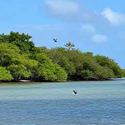 Caribbean Holidays, September Birdwatching, Tropical coastal wetland and mangroves with wading birds on a Caribbean island in the Grenadines