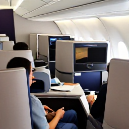 Caribbean Holidays, September Business Class, Business class passengers relaxing in a comfortable aircraft cabin while travelling towards Jamaica